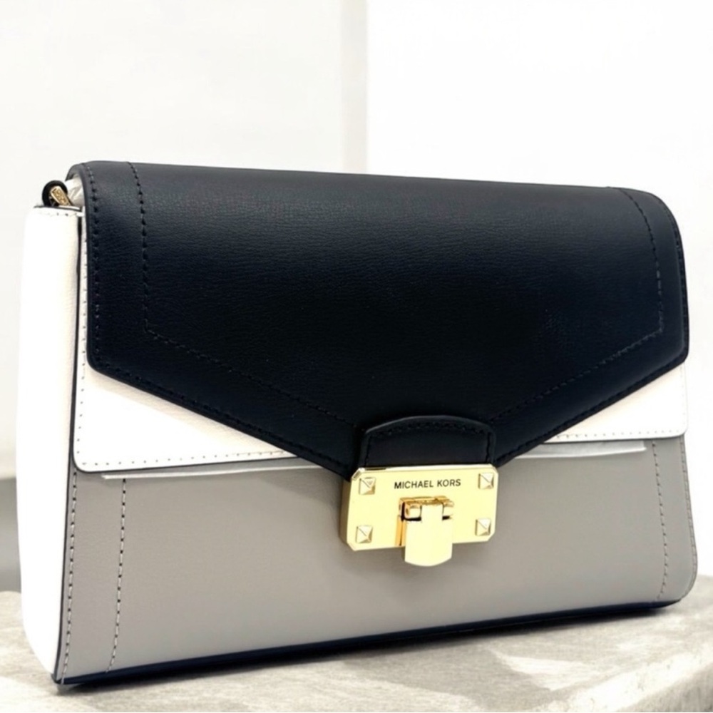 Michael Kors Kinsley Medium Shoulder Flap Crossbody Bag Optic White Multi